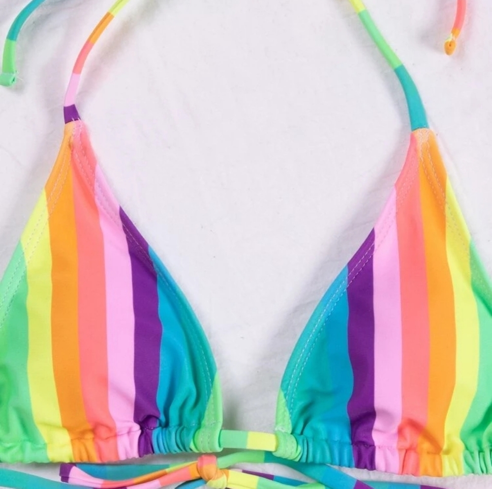 Striped Triangle,❤️🧡💚🩵💙 Rainbow Bikini - Picture 4 of 5